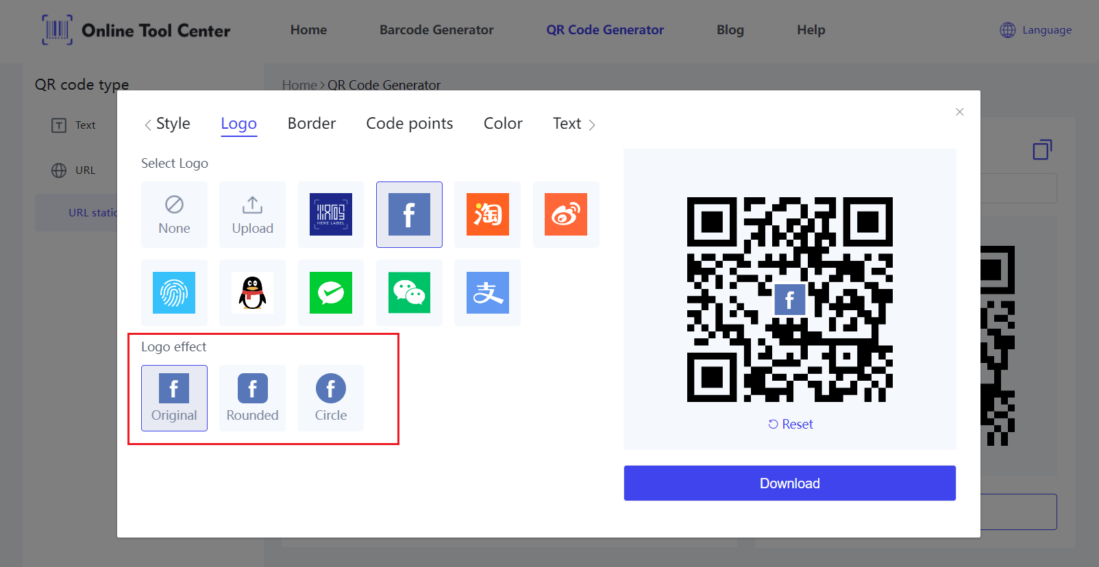 Generatore di codice QR di Facebook con logos.png