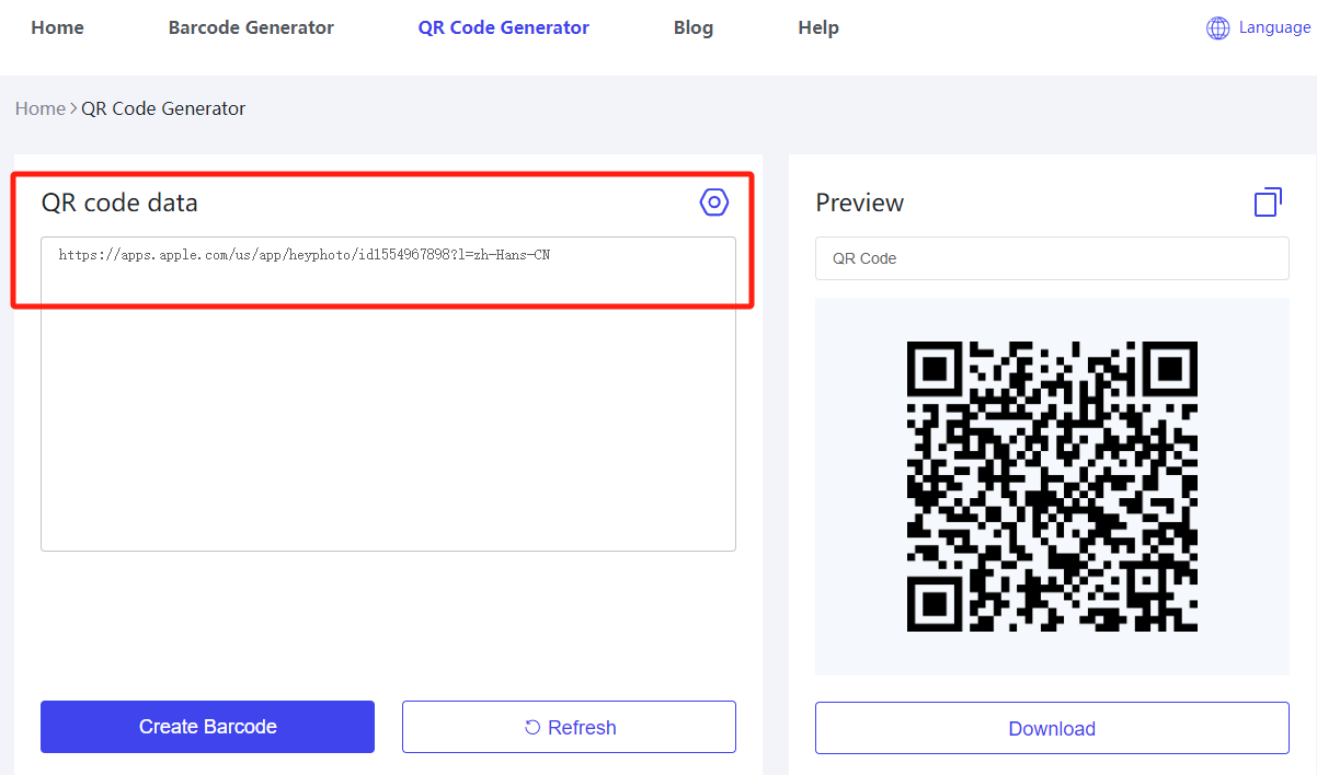 Inserisci url in qr code generator.png