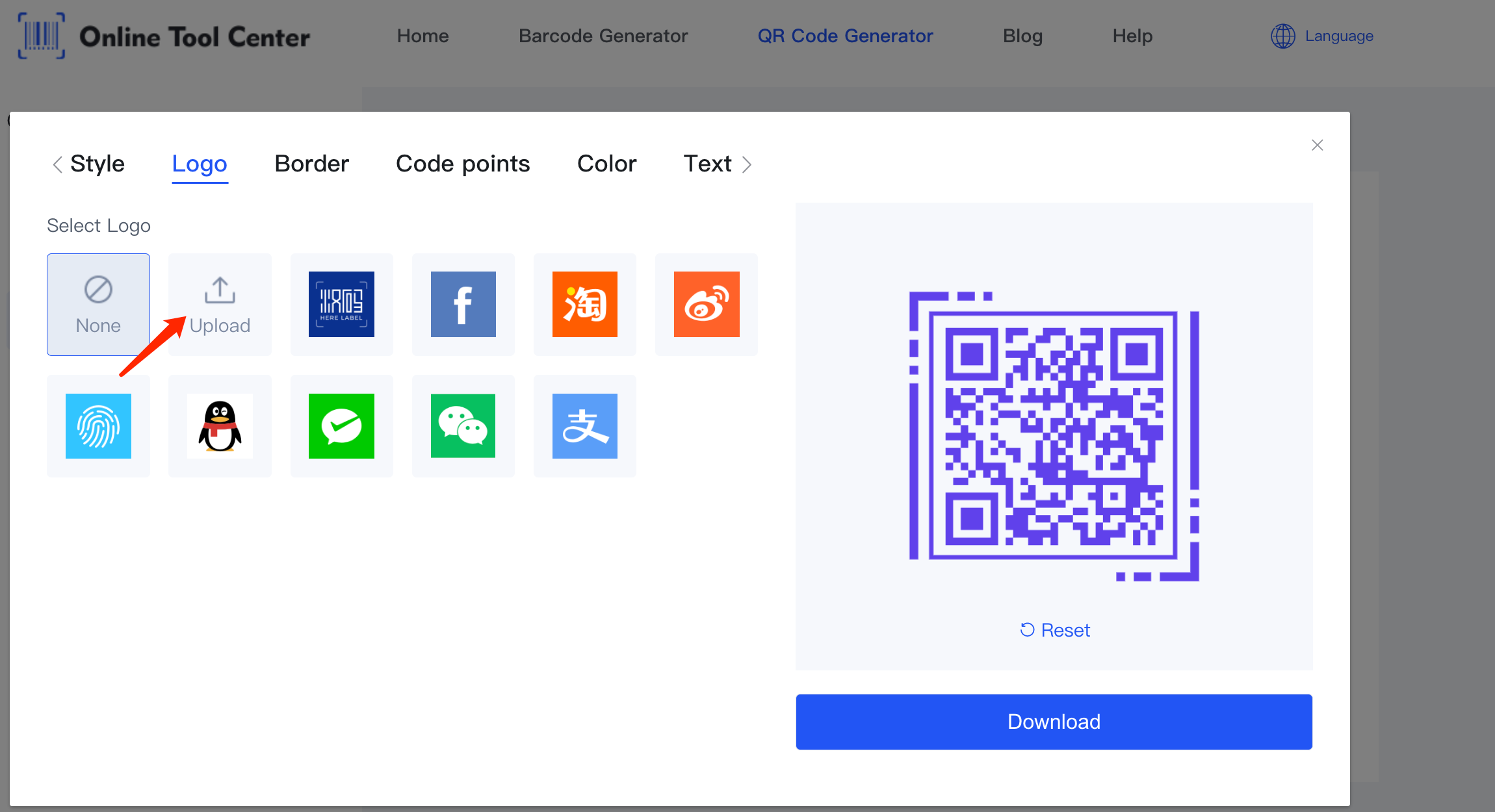 Carica loghi nel generatore di codice qr.png