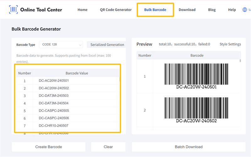 bulk barcode generator generatore di codici a barre in massa