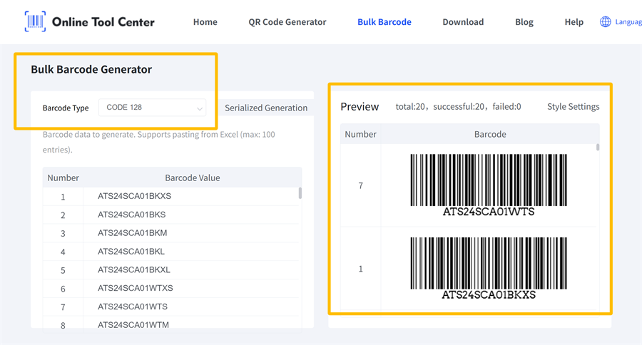 bulk barcode generator generatore di codici a barre in massa
