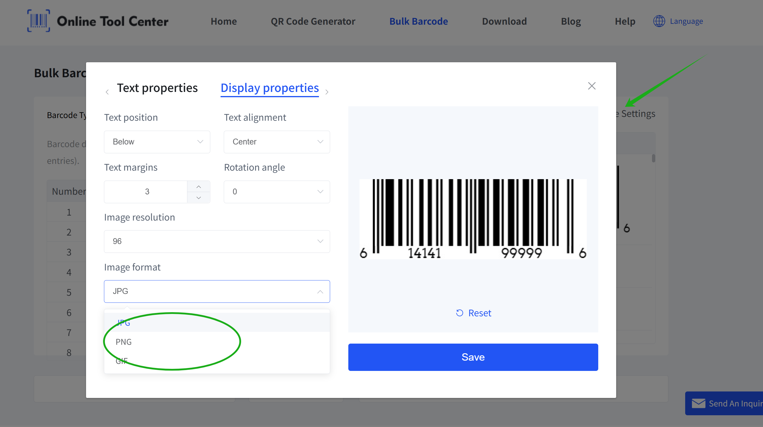 choose barcode image format scegliere il formato dell'immagine del codice a barre