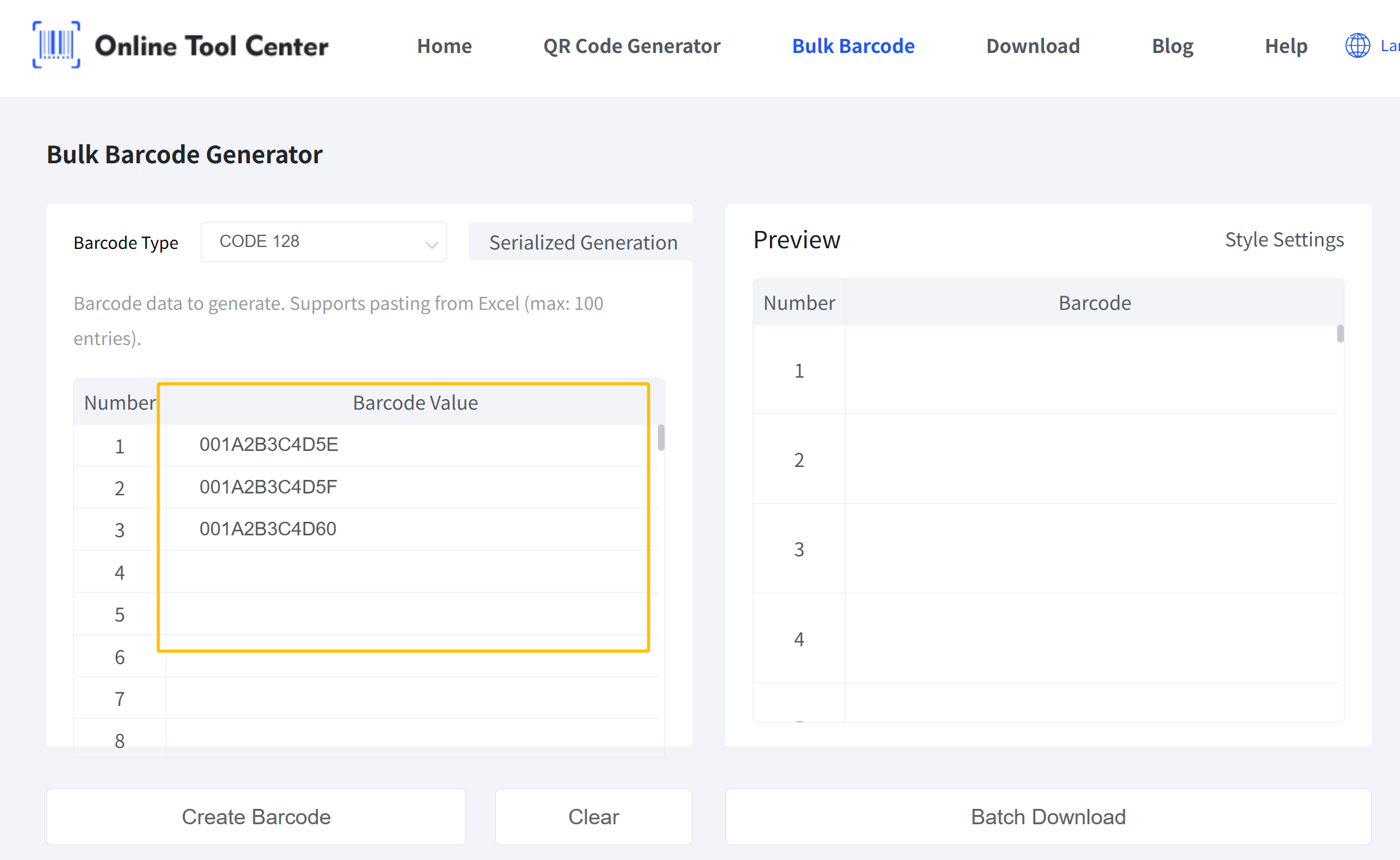 generatore di codici a barre in massa
