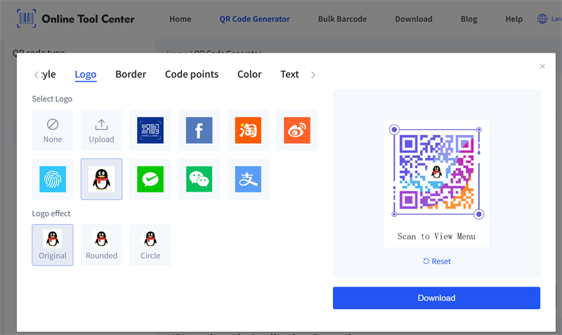 codice QR del menu