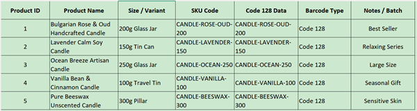 sapone prodotto codice a barre excel