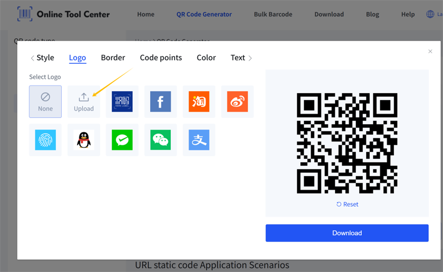 carica il logo nel generatore di codice qr