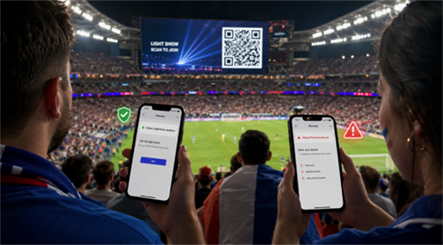 scan qr code at a world cup match Scansione del codice QR in una partita della Coppa del Mondo